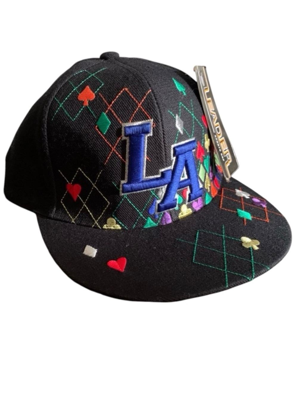 Vintage LA Black Multicolour Adult Fitted Ball Cap Card Suit Pattern Size Large